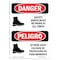 Signmission OSHA Danger, Shoes Must Worn Symbol Bilingual, 5in X 3.5in Decal, 3.5" W, 5" H, Bilingual Spanish OS-DS-D-35-VS-1567 - alternate 1